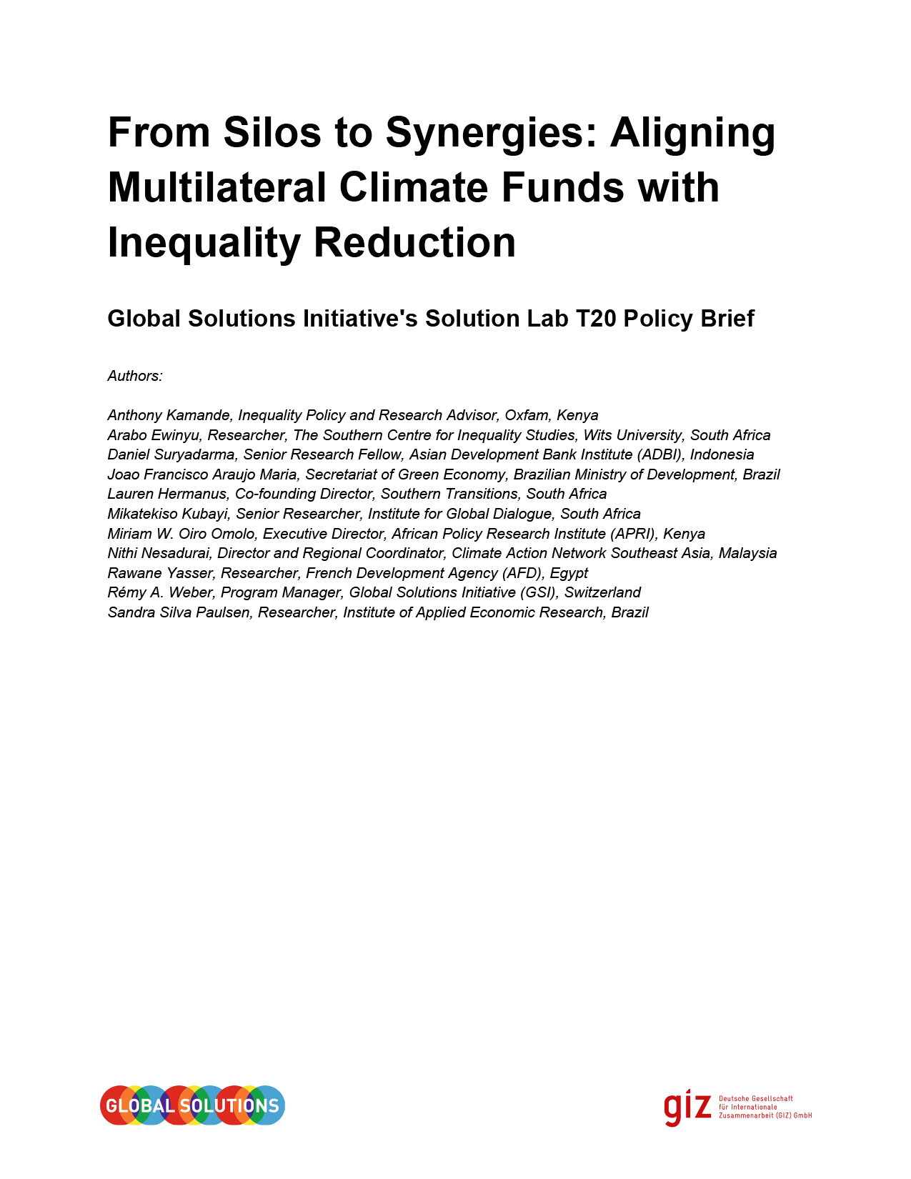 From Silos to Synergies: Aligning Multilateral Climate Funds with ...